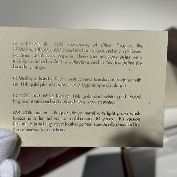 Oliver Peoples O'Malley Limited Edition 18K Gold P. Sunglasses OV5183 45-22-145 - Picture 4 of 17